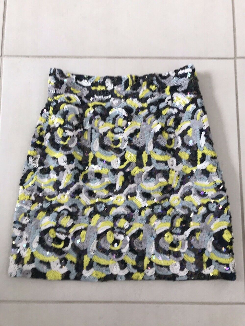 French Connection Geometric Sequin A-Line Mini Skirt Lined FLAW